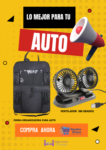 funda organizador para auto+ ventilador 360 grados